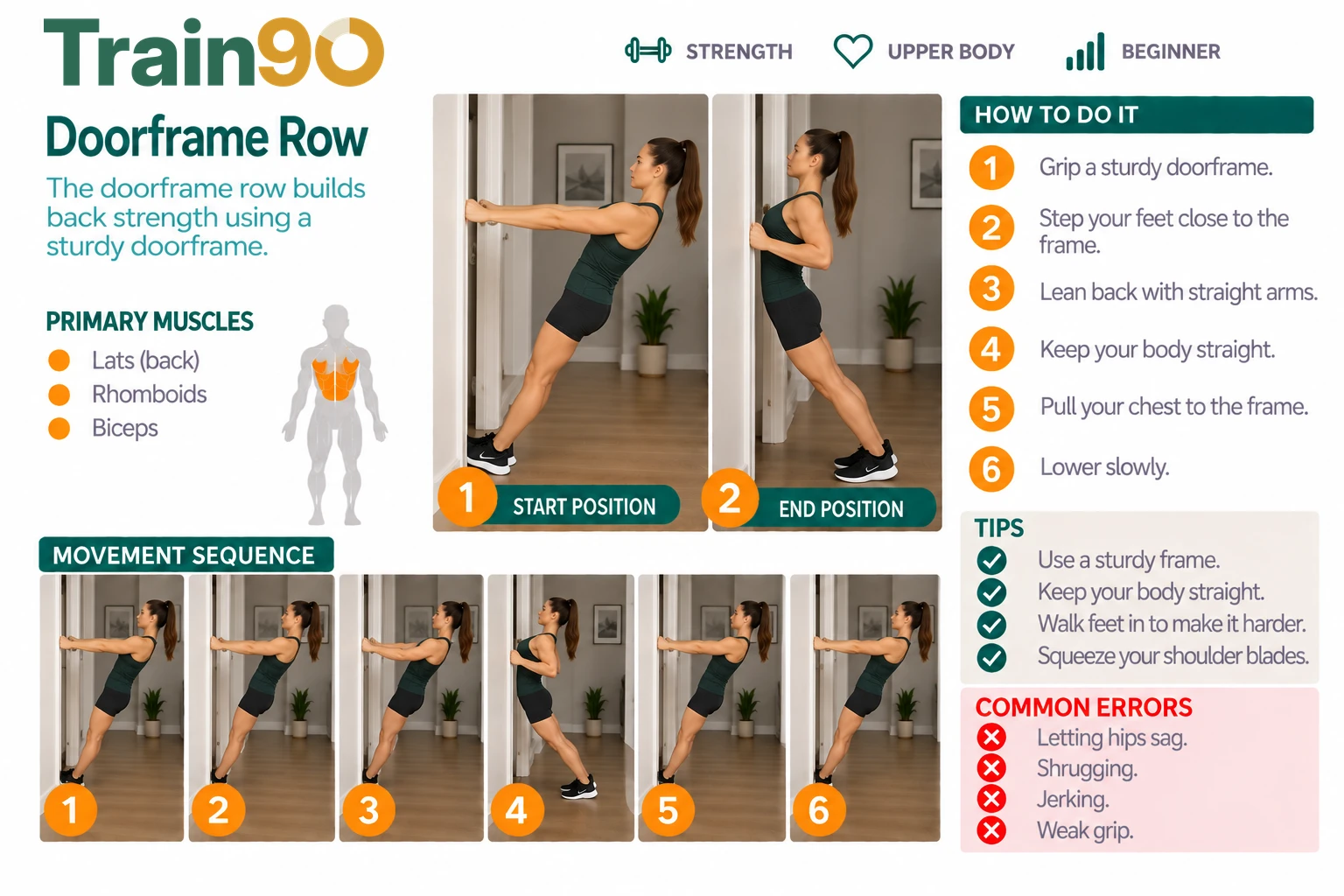 Illustrated instruction card: Doorframe row